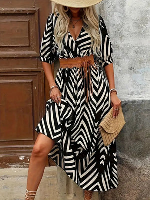 Printed Surplice Half Sleeve Midi Dress - React Activewear