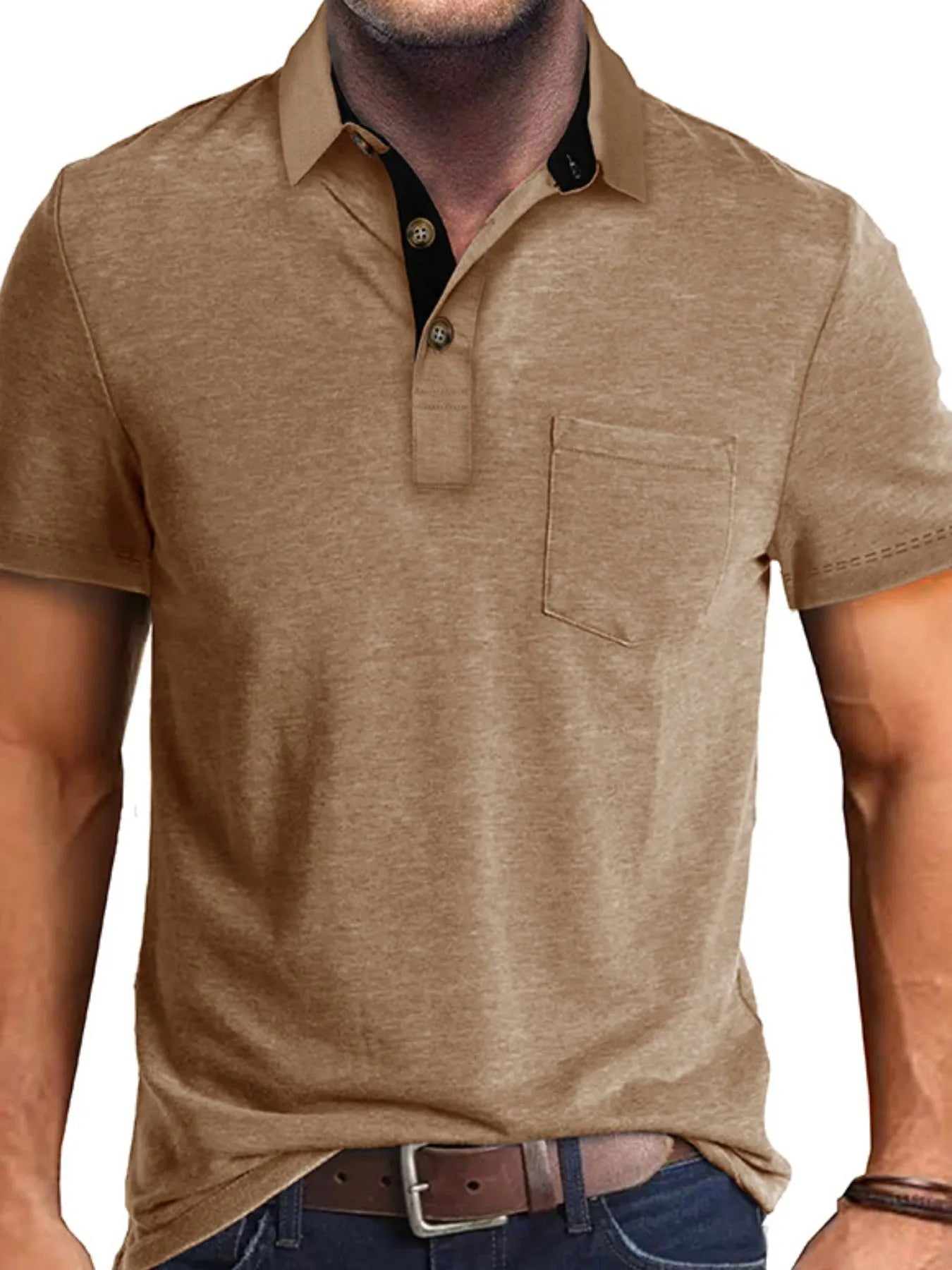 Men's Full Size Classic Heathered Pocket Polo Shirt Plus Size