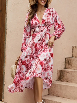 Floral V-Neck Long Sleeve Dress - React Activewear