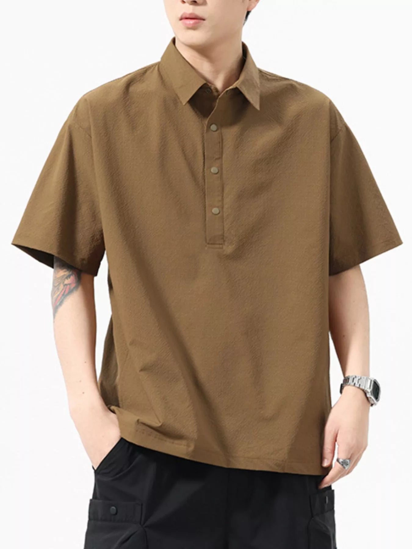 Men's Plus Size Button Detail Short Sleeve Polo