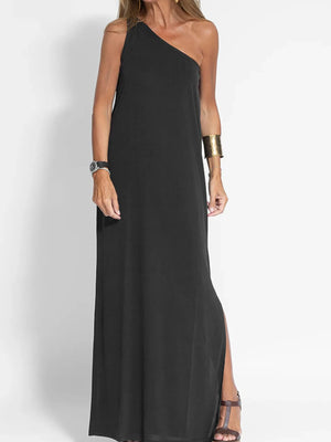 One-Shoulder Maxi Dress with Side Slit - React Activewear