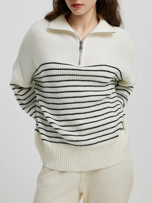 Striped Half Zip Long Sleeve Sweater - React Activewear