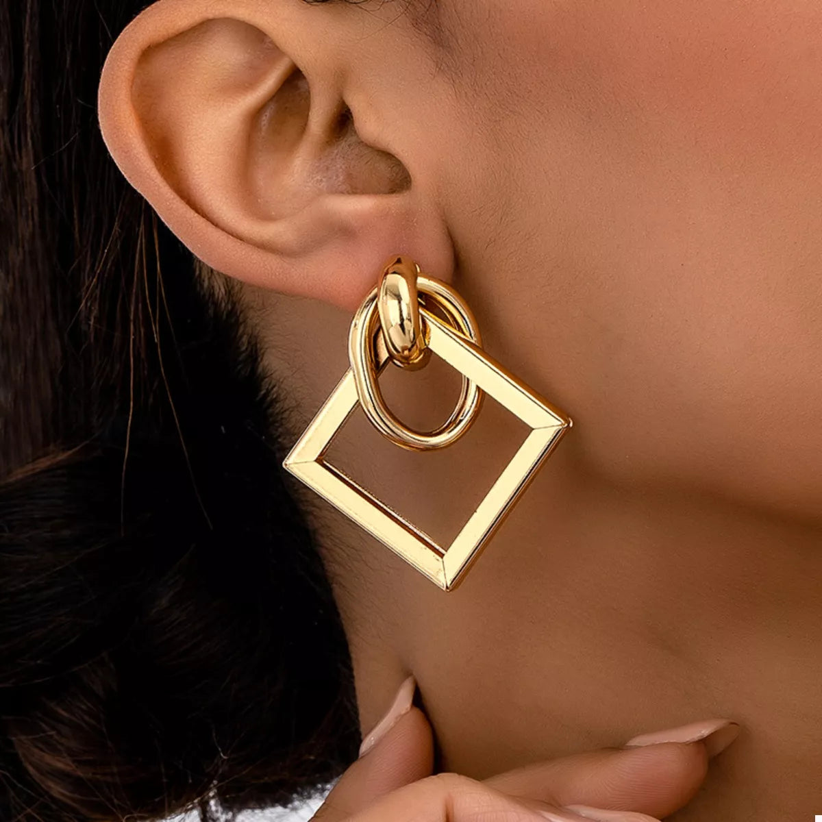 18K Gold-Plated Geometric Square Hoop Earrings