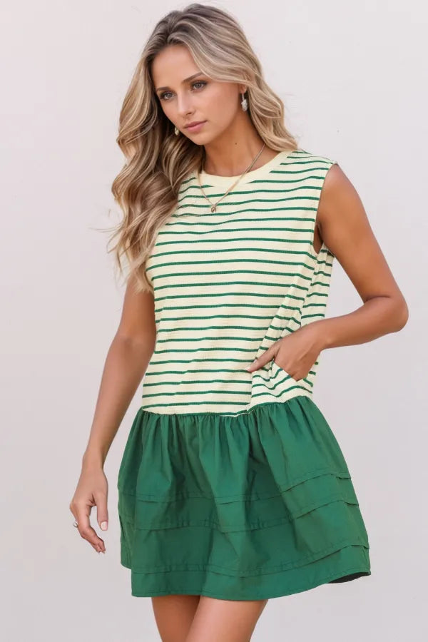Stripe Woven Sleeveless Mini Dress