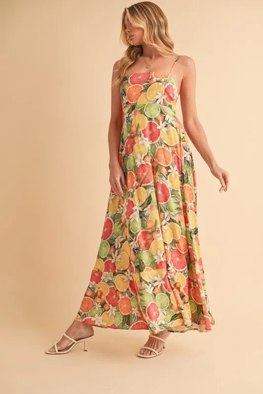 Aemi + Co Fruit Print Square Neck Maxi Cami Dress
