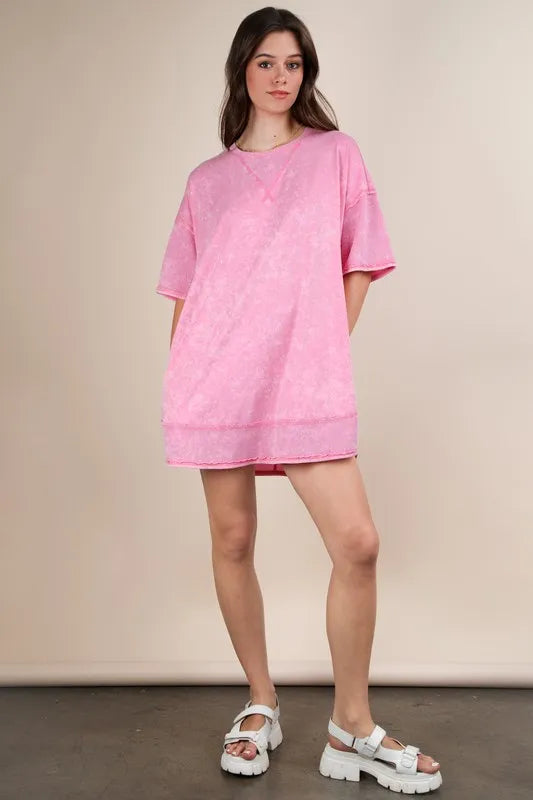 VERY J Plus Size Mineral Washed Comfy Casual Knit Mini Dress