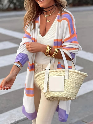 Striped Open Front Longline Cardigan - React Activewear