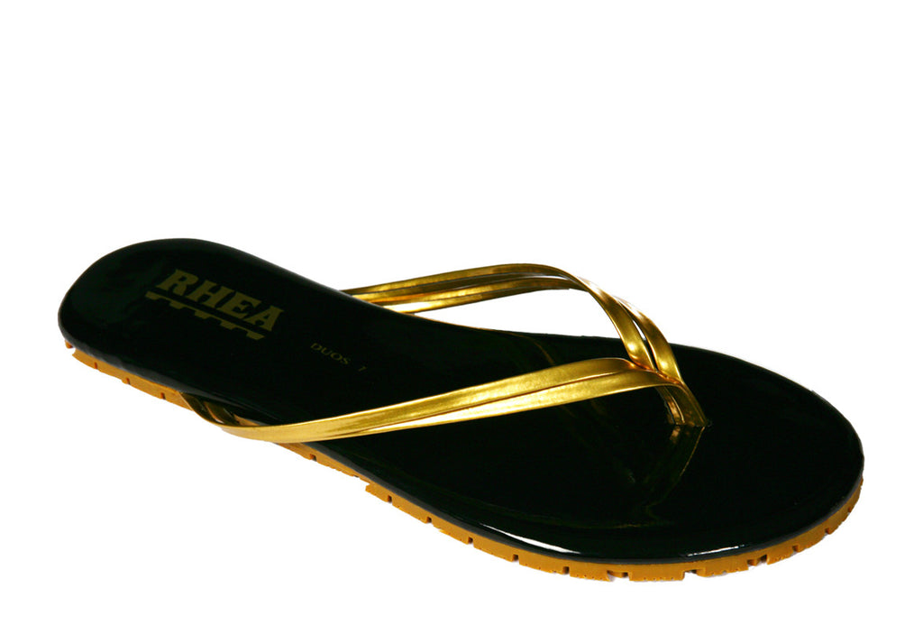 black & gold flip flops