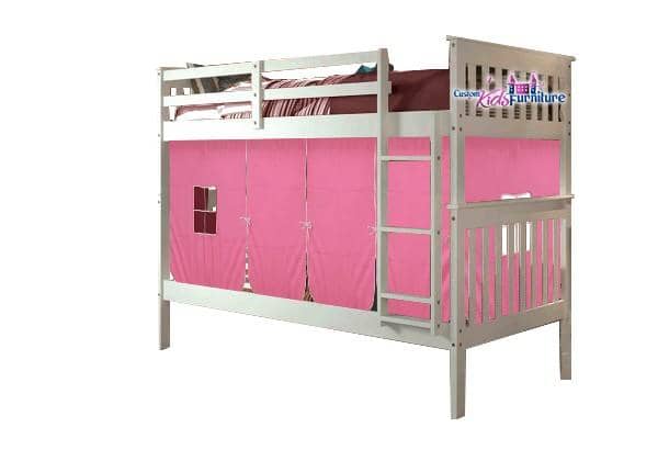 pink and white bunk beds