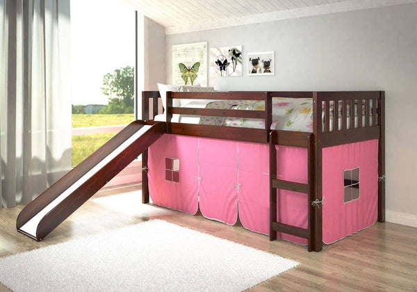 pink bunk bed with slide