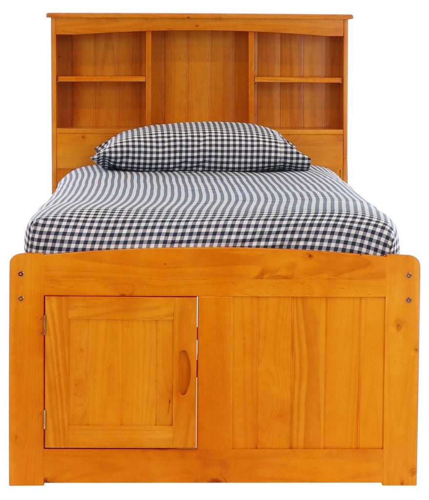 Addison Honey Twin Captains Bed With Bookcase Headboard 