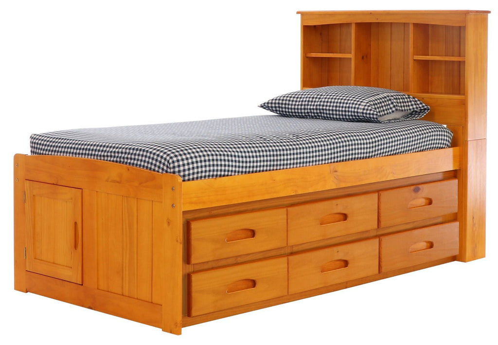 Addison Honey Twin Captains Bed With Bookcase Headboard 