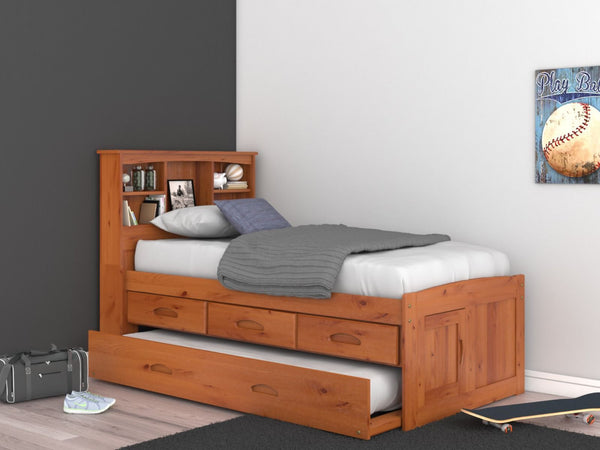 Addison Honey Twin Captains Bed With Bookcase Headboard 