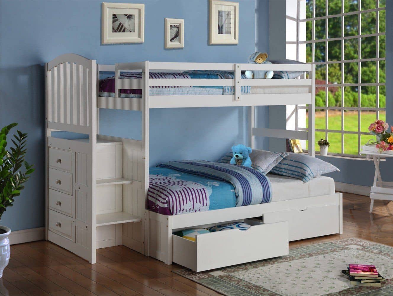 loft bed with stairs and drawers