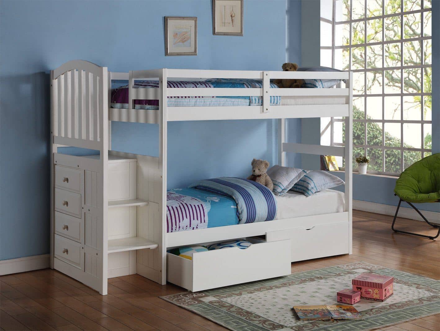 bunk beds with storage stairs