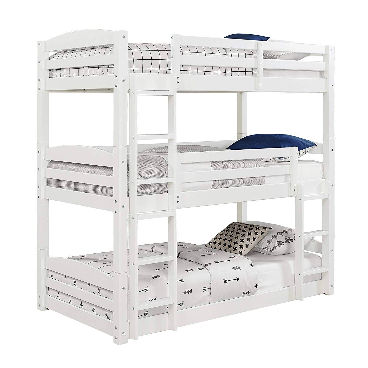 white triple bunk bed with storage