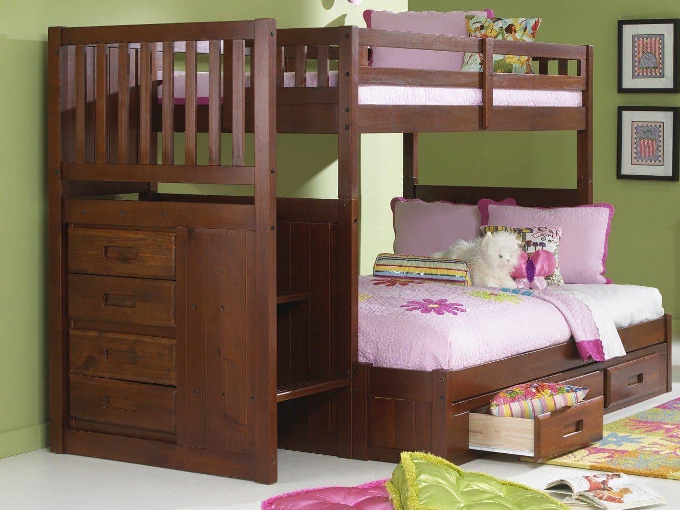 twin over queen bunk bed with storage