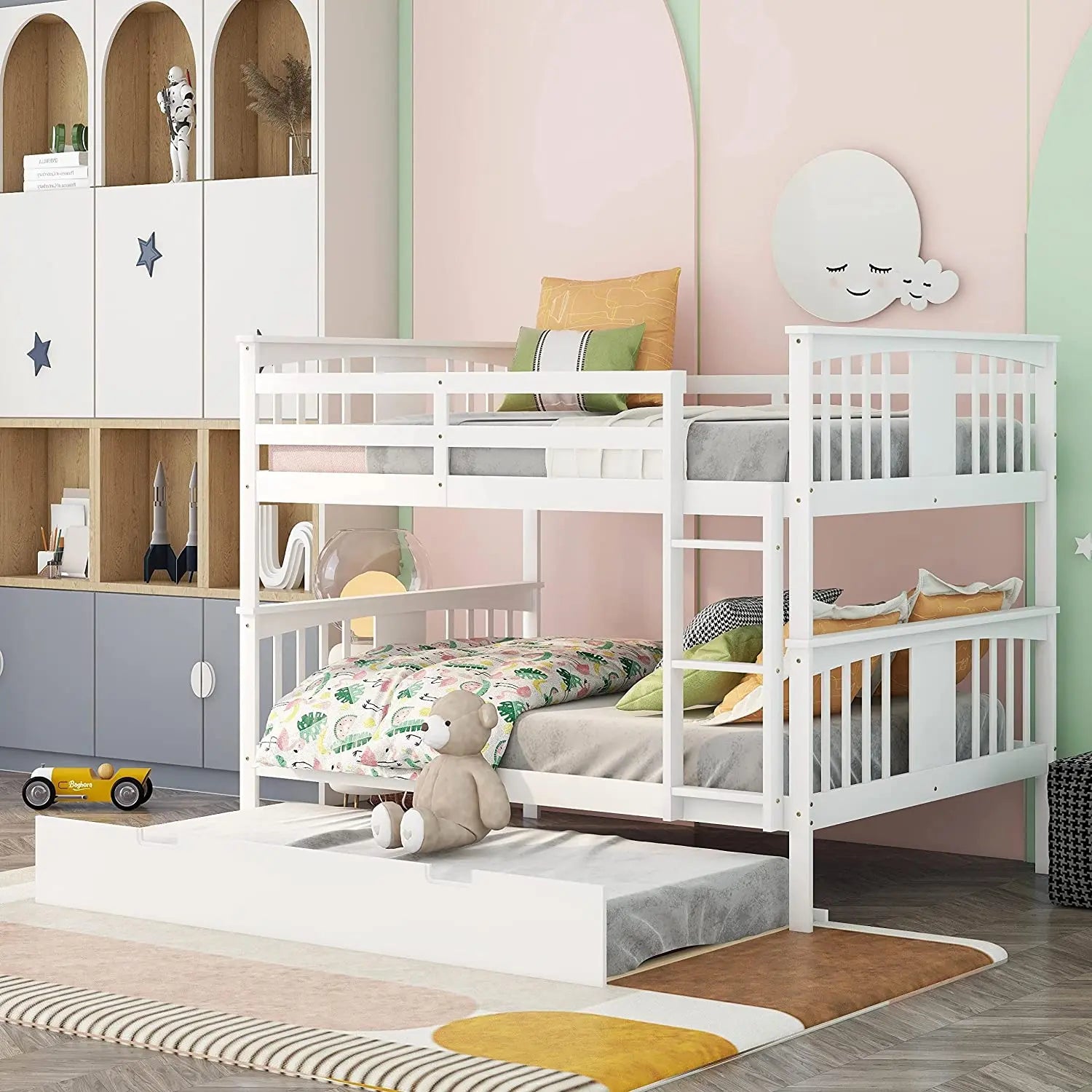 Sarah Full White Bunk Bed with Trundle – Custom Kids Furniture