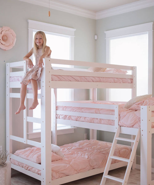 white bunk beds that separate