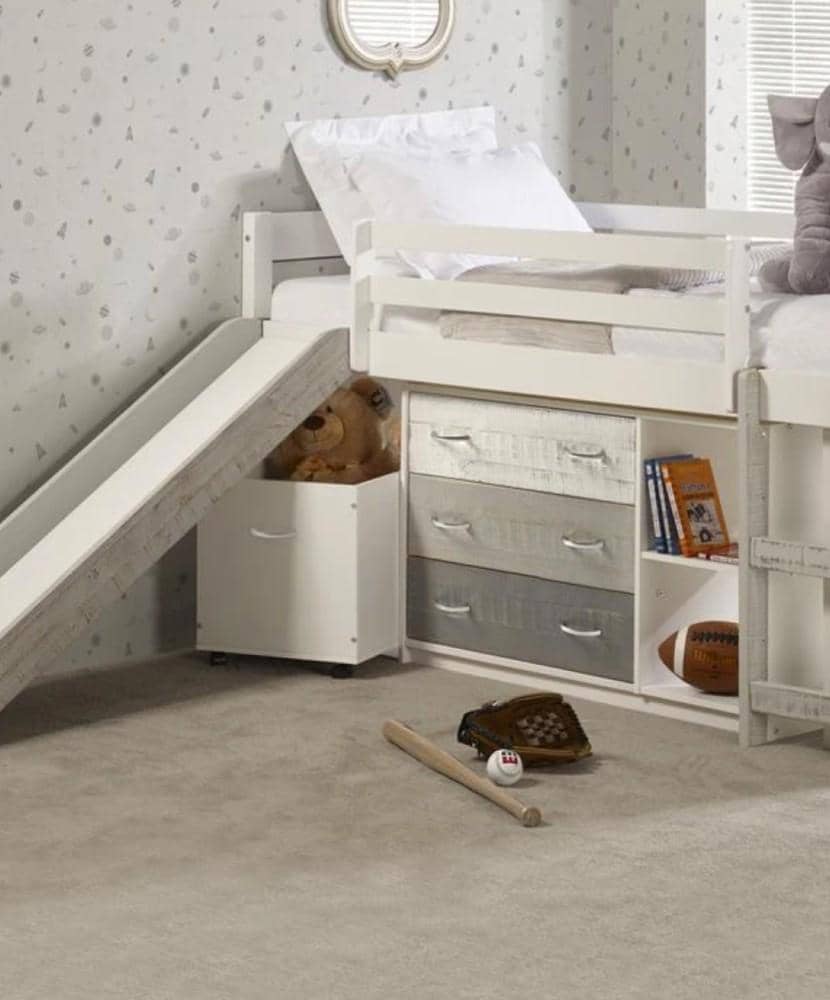 single bed with slide storage