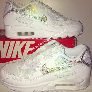 nike air max 90's in white with swarovski silver crystals