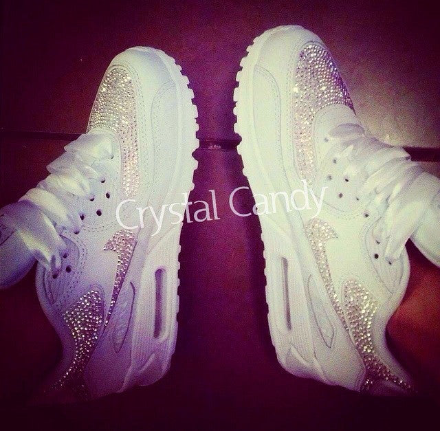 nike air max 90's in white with swarovski silver crystals