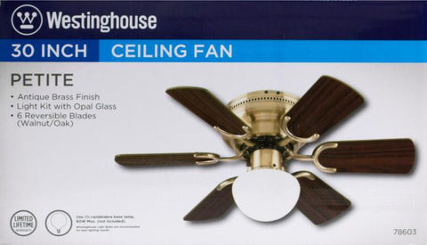 Petite 30 Inch Reversible Six Blade Indoor Ceiling Fan Lighting