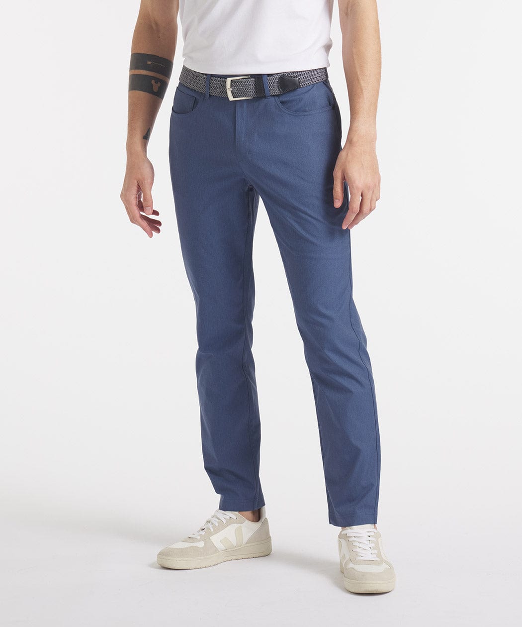 Need your input: which pair of shoes with the blue polo and white pants?  The brown or the blue pair? : r/mensfashion