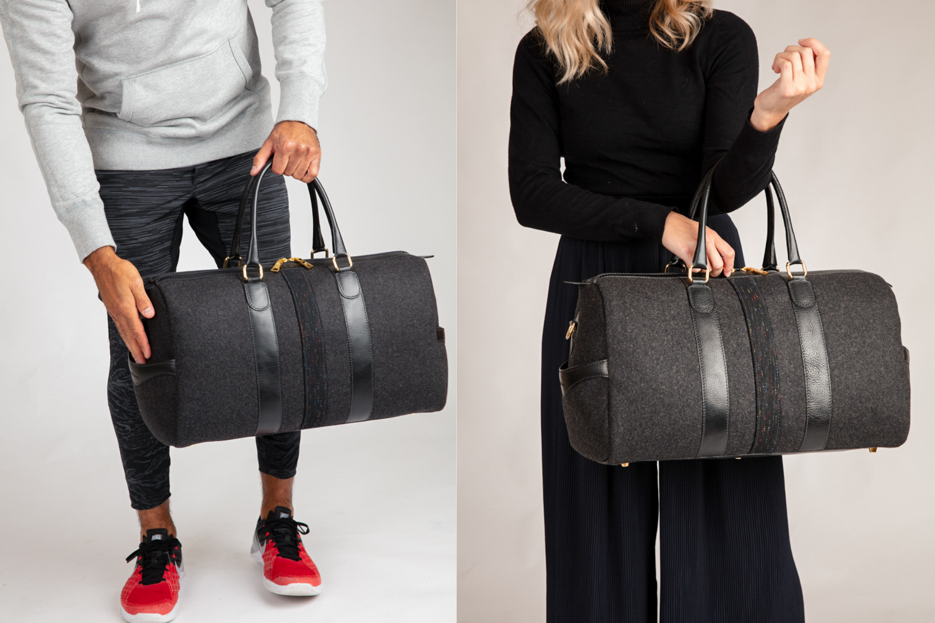 Black weekender bag wool