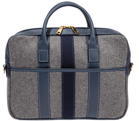 Grey Wool Navy Blue Briefcase