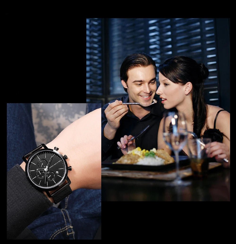 Hannah martin multifuncional esportes masculino relógio esportivo mostrador preto aço inoxidável à prova dwaterproof água calendário quartzo relógios masculinos