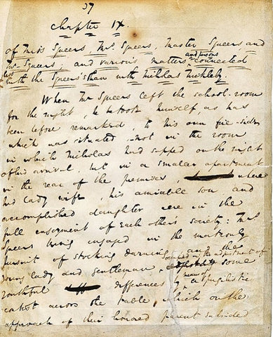 Original manuscript page of a chapter of Nicholas Nickleby, 1839.