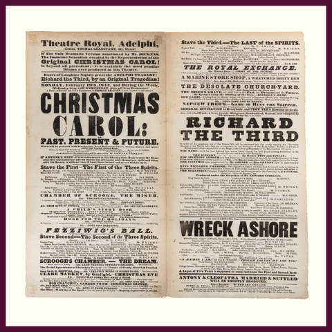 A playbill advertising A Christmas Carol from February 1844