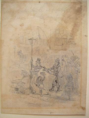 Preliminary sketch for ‘A sudden recognition’ for Nicholas Nickleby by Hablot Knight Browne, Pencil and wash, 1839