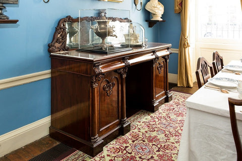 Spanish mahogany, glass and lead sideboard owned by Charles Dickens, 1839