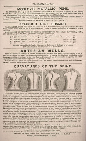 Advertisement for spine corrector from The Nickleby Advertiser