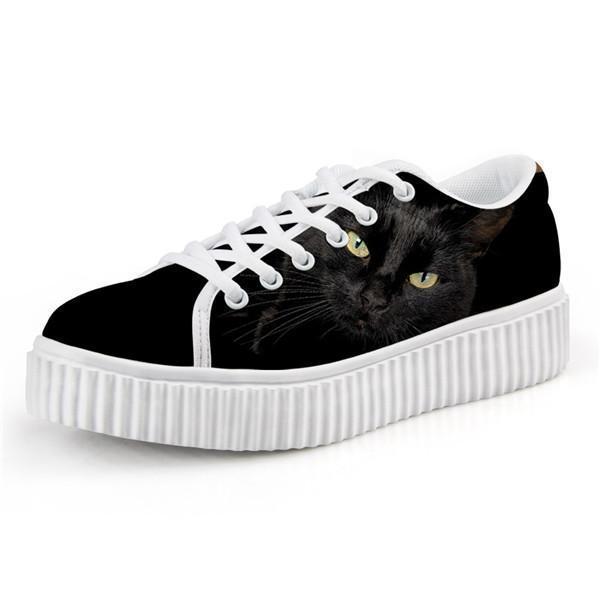 Cute Black Cat Design Lace-up Creepers Shoes Cat Design Footwear Pet Clever US 5 - EU35 -UK3 