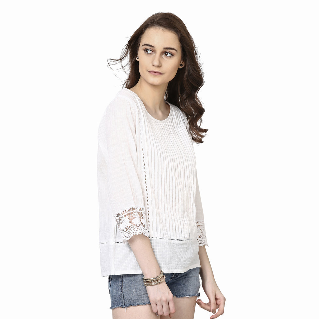 Pleated Top With Lace Detailed Sleeve Hems – Loom Tree