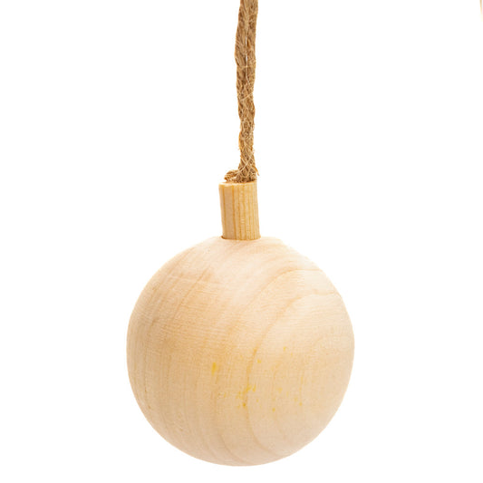 Wooden Bauble with string 6.4cm