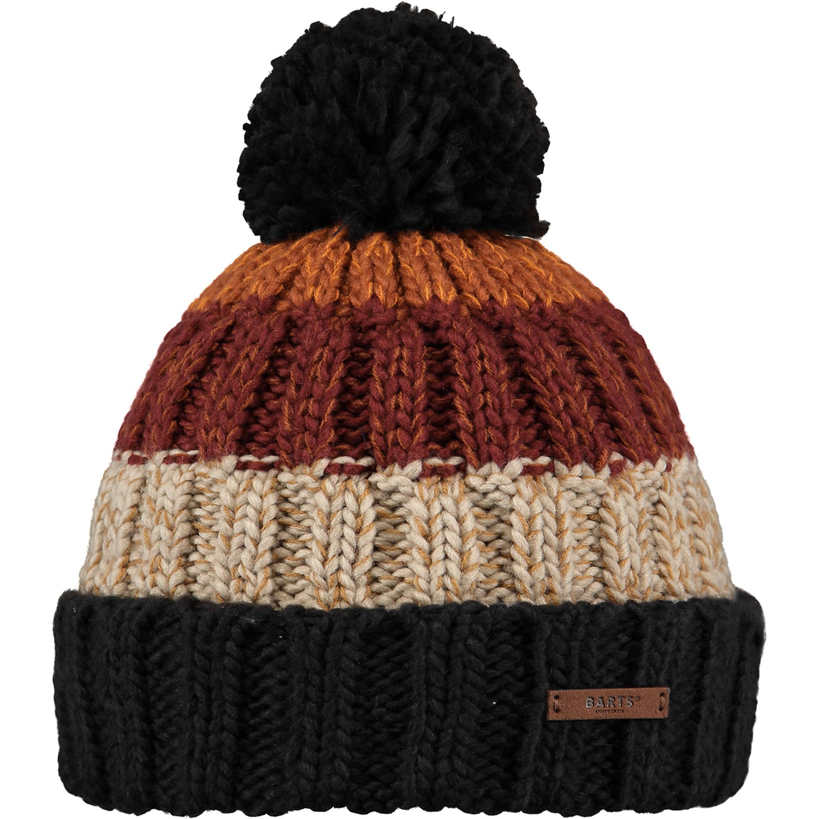 Barts Mens Wilhelm Cuffed Mixed Knit Knitted Bobble Hat - Burgundy
