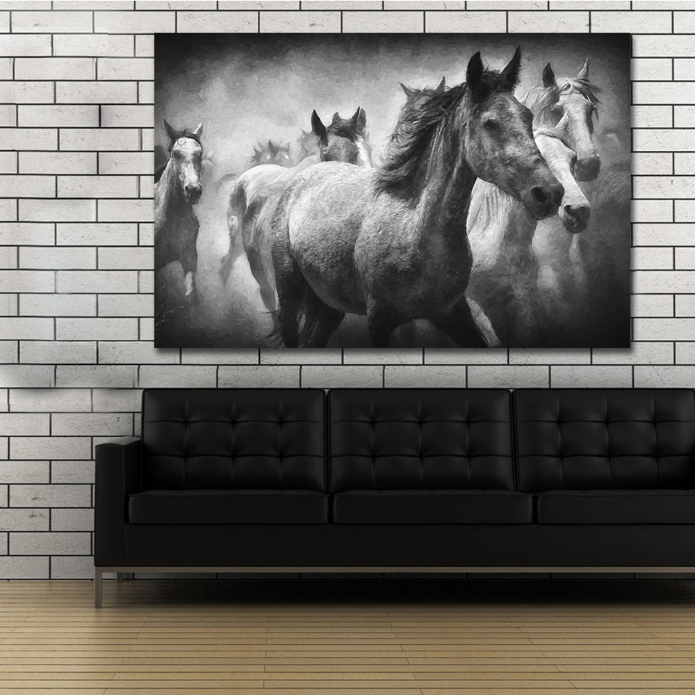 Gray Running Horse Wall Art Picture Pluto99