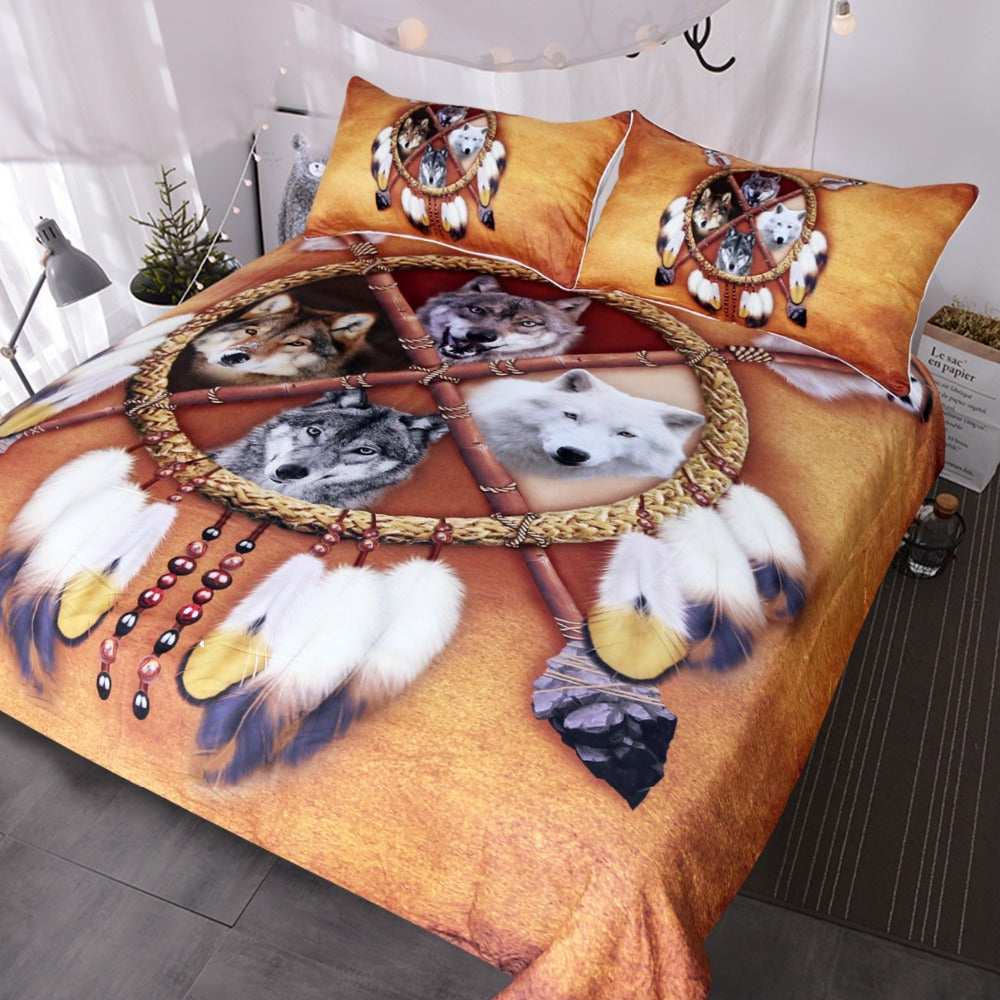 Wolf Native American Dreamcatcher Bedding Set Pluto99