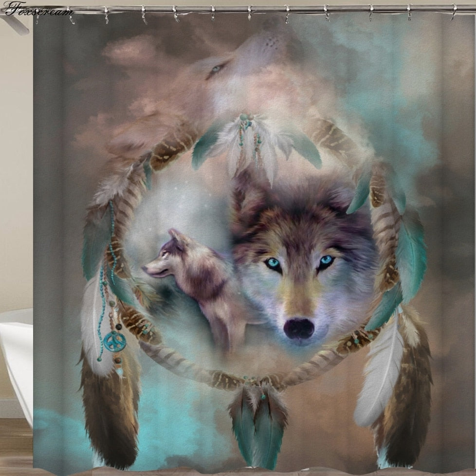 Wolf Bathroom Shower Curtain Mat Pluto99