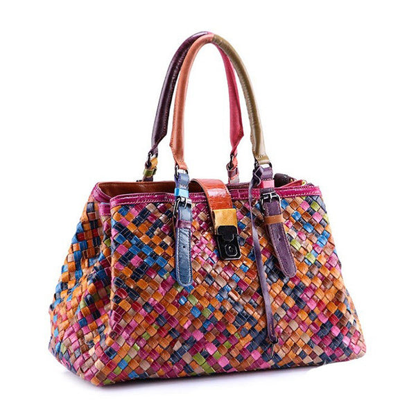 Multicolor Genuine Leather Weave Handbag - Pluto99