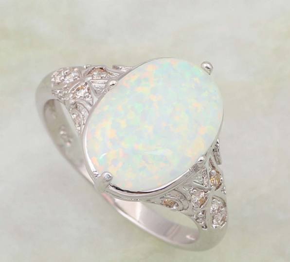  Women s  White  Fire Opal  Silver Ring  Pluto99