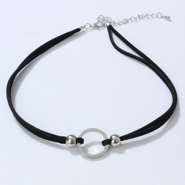 black choker with silver ring