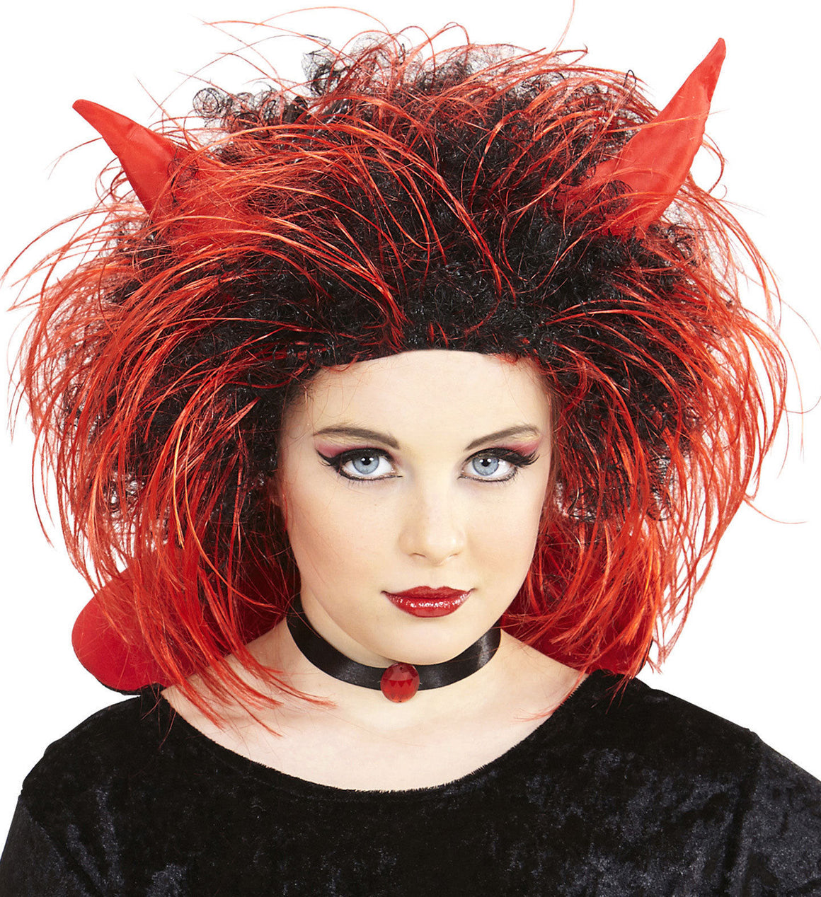 Kids Red Devil Wig Black Halloween Fancy Dress