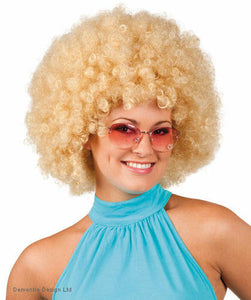 Ladies 70 S Blonde Curly Afro Big Hair Disco Fancy Dress Costume Accessory New