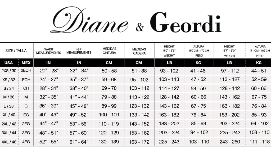 diane and geordi size chart 