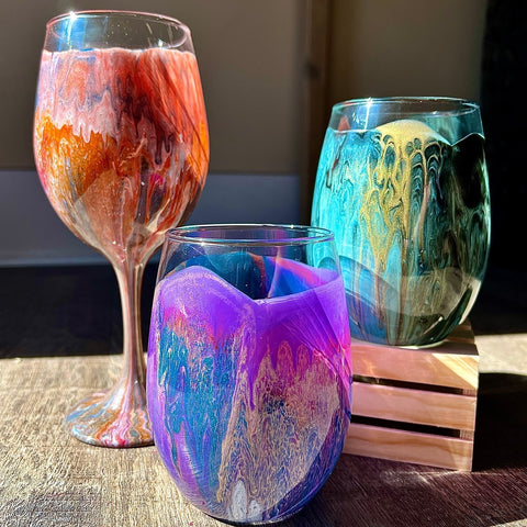 Resin Poured by hand wine glasses